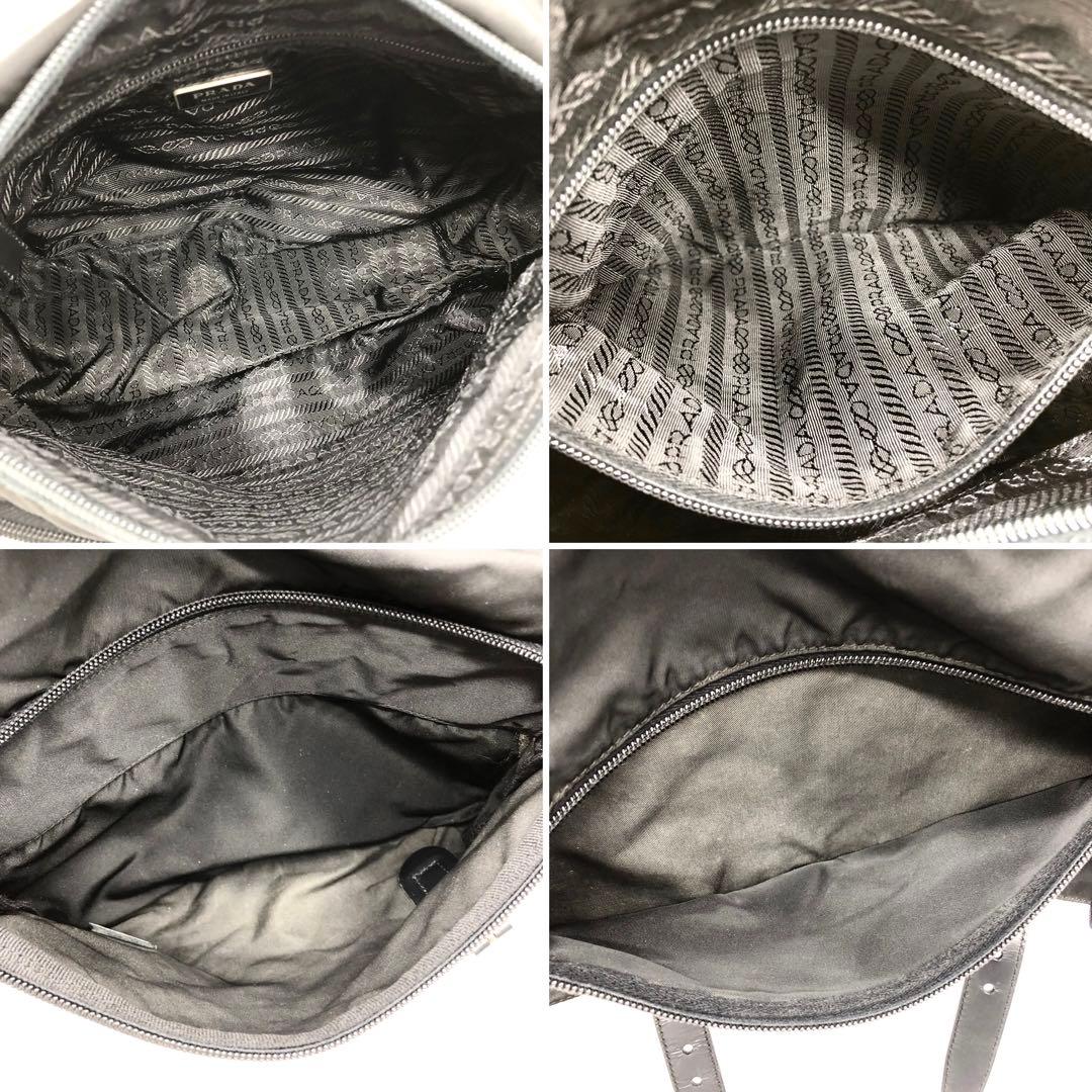 プラダ ショルダーバッグ 三角ロゴ シルバー金具 ベルト ナイロン レザー 黒