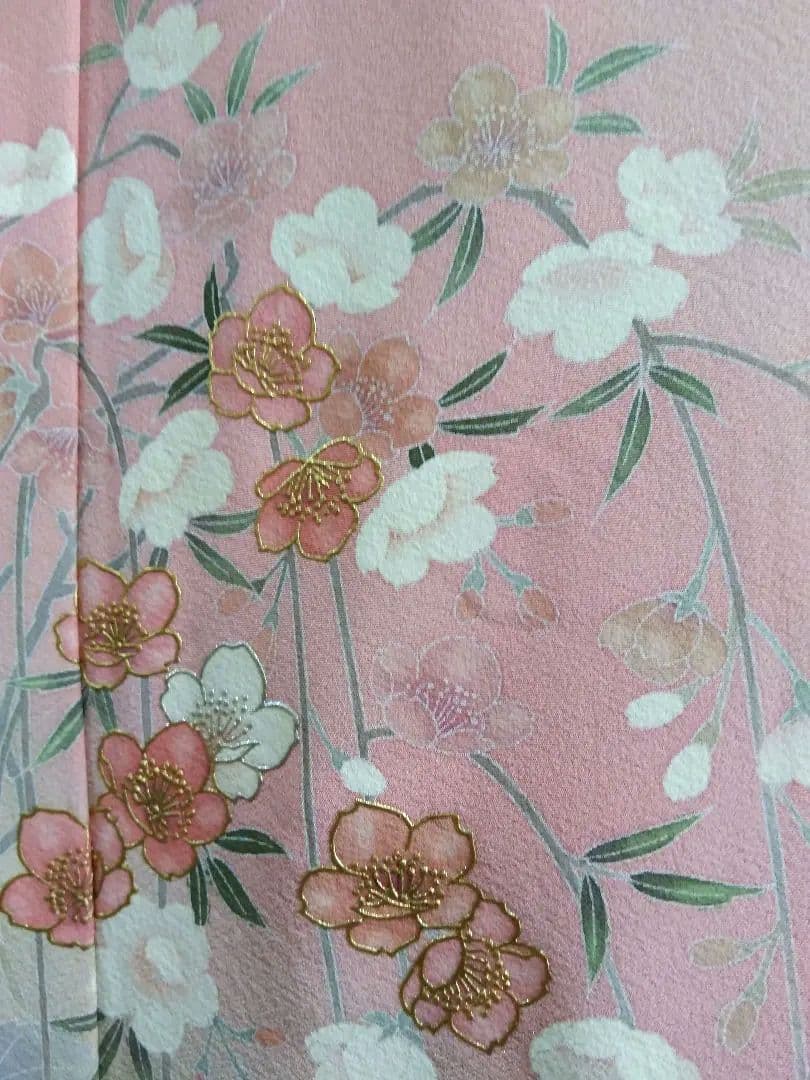 F‐307 訪問着 京友禅 袷 染め分け 桜 鴛鴦 金彩 銀彩 落款 美品