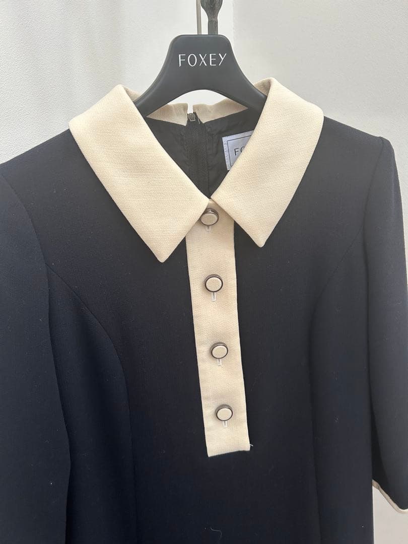 FOXEY ネイビー ワンピース 3/4袖