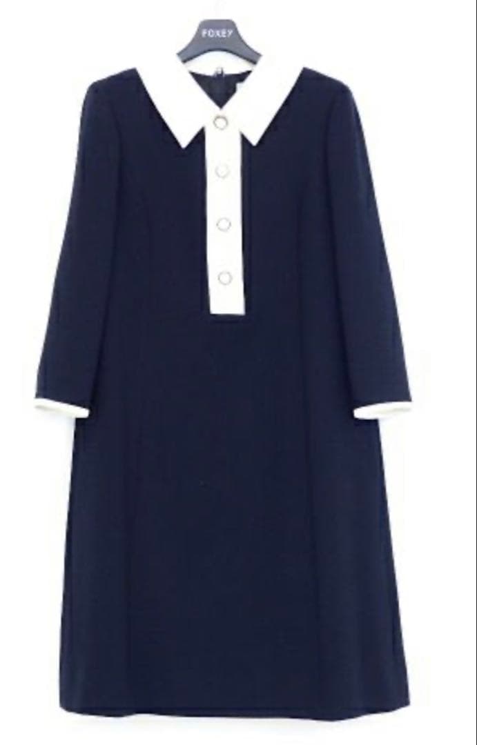 FOXEY ネイビー ワンピース 3/4袖