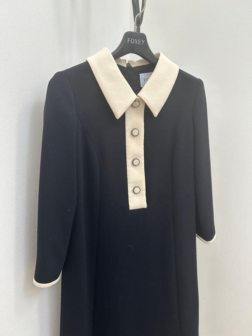FOXEY ネイビー ワンピース 3/4袖