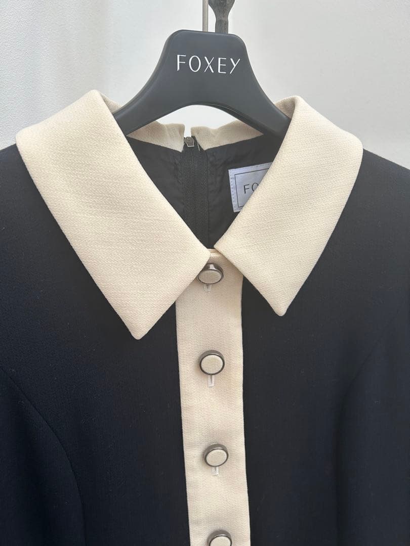 FOXEY ネイビー ワンピース 3/4袖