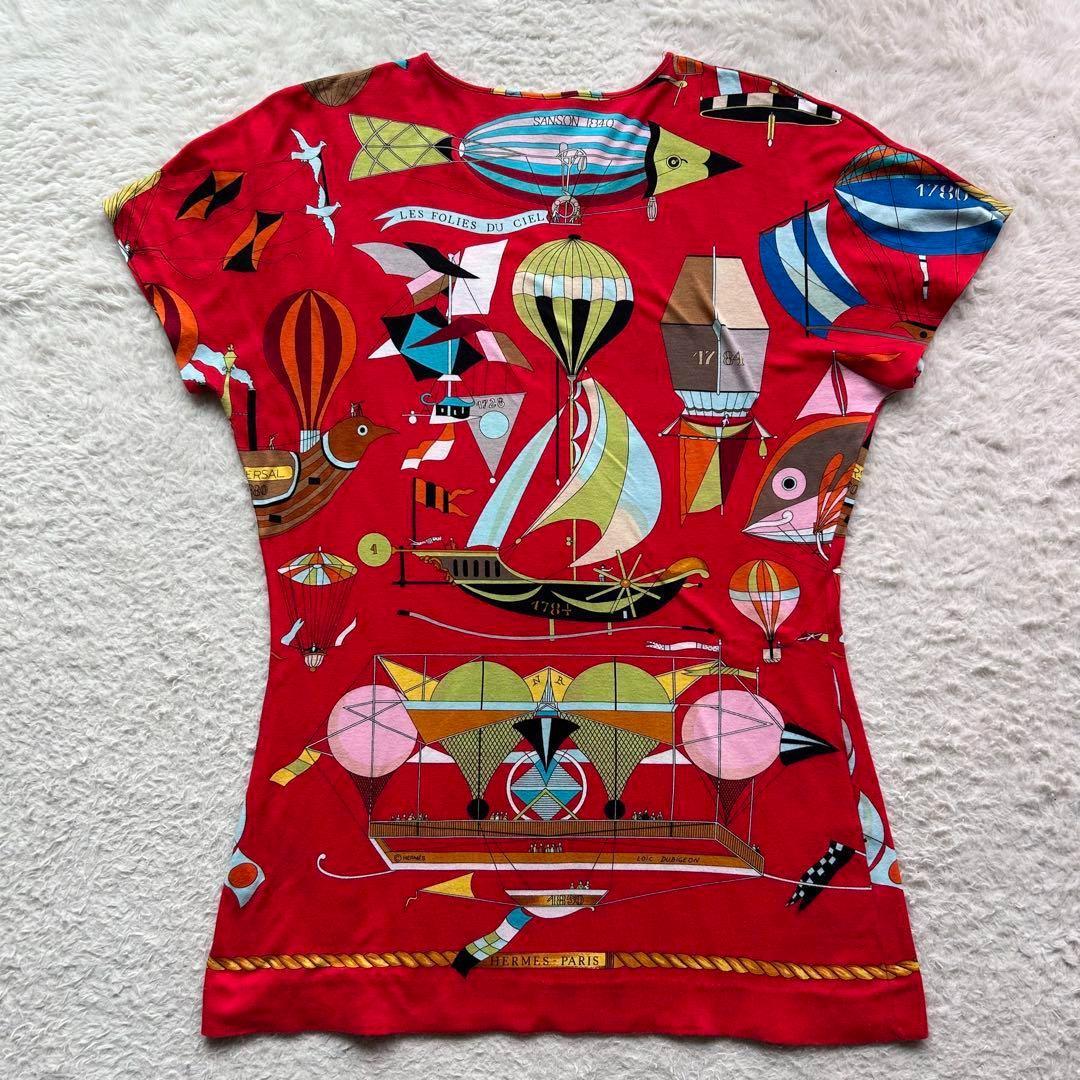 【美品】エルメス Tシャツ 気球 飛行船 大空の狂気 レッド M ヴィンテージ