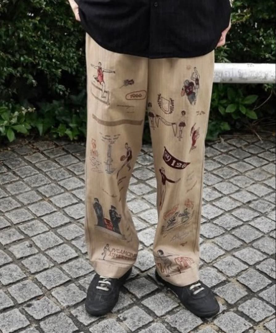 【samuel zelig】 スポーツモチーフ ベージュワイドパンツ