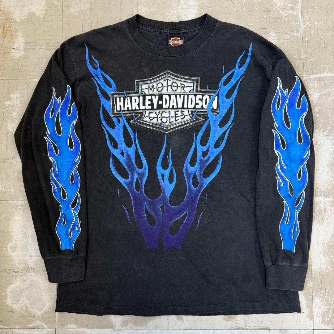 希少 90s USA製 ハーレーブルーファイアーフレイムパターン