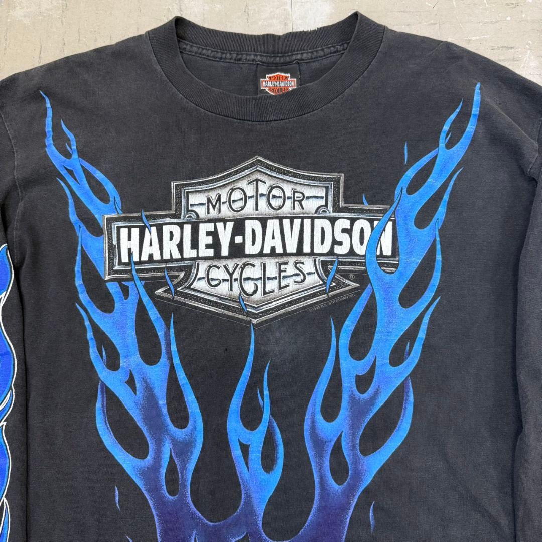 希少 90s USA製 ハーレーブルーファイアーフレイムパターン