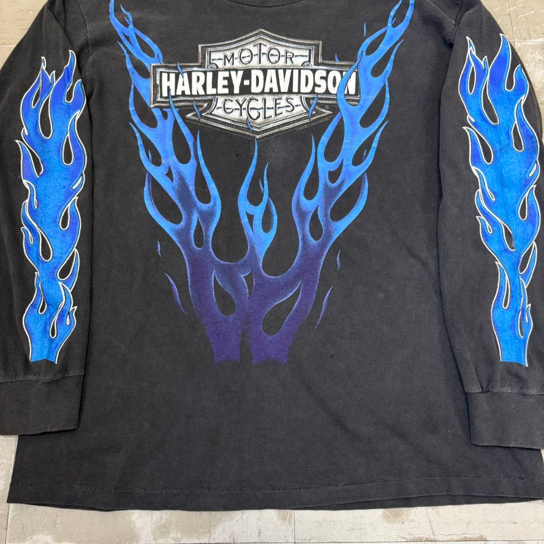 希少 90s USA製 ハーレーブルーファイアーフレイムパターン
