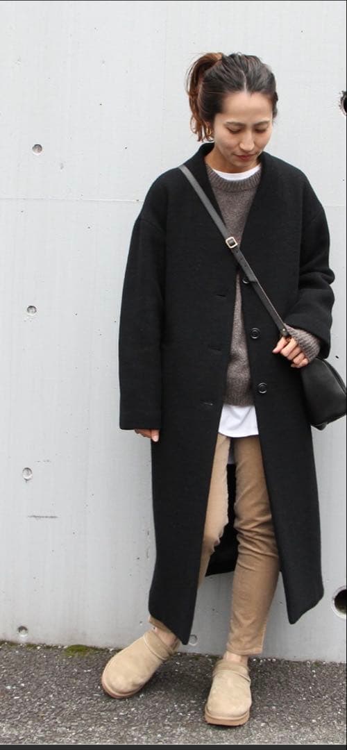 ブラック ノーカラーロングジャケット