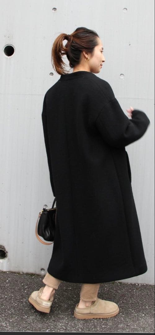 ブラック ノーカラーロングジャケット