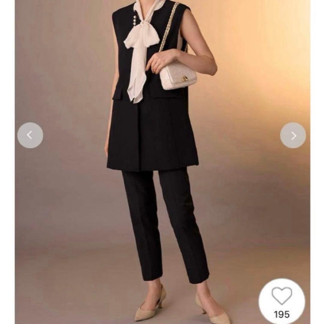 CELFORDセルフォード　フリルパールネックロングジレ ブラック