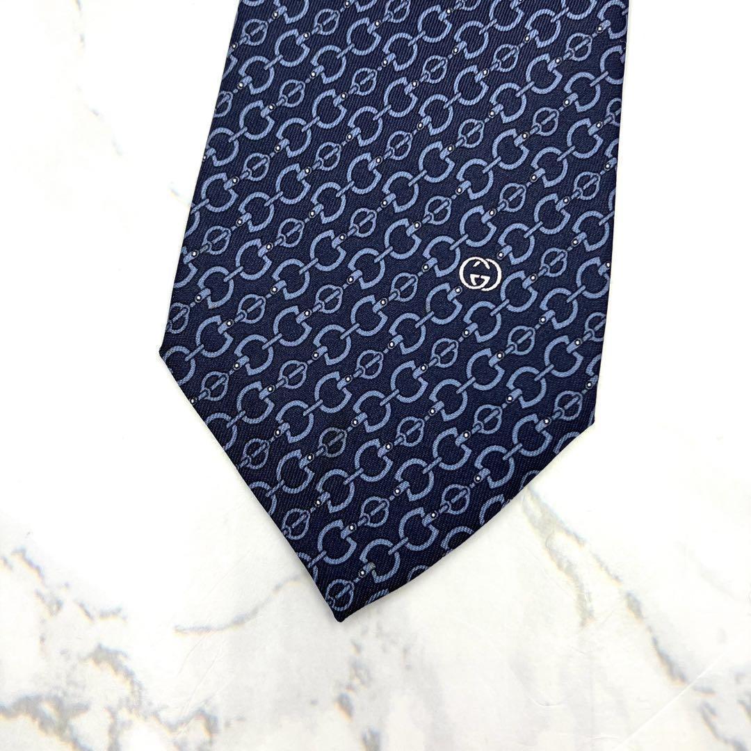 ◆美品◆GUCCI グッチ ネクタイ 青色 幾何学模様 カジュアル