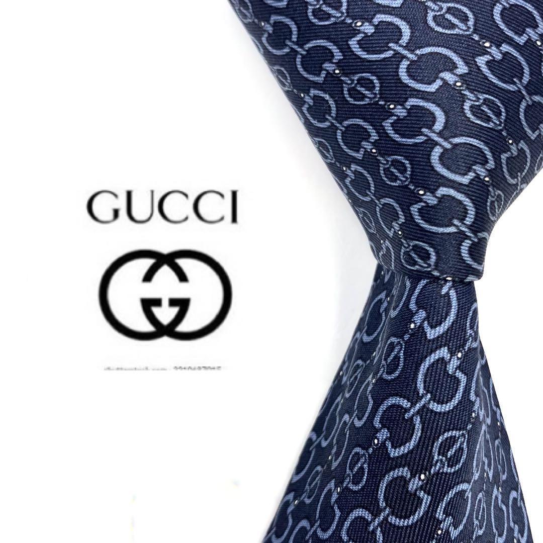 ◆美品◆GUCCI グッチ ネクタイ 青色 幾何学模様 カジュアル