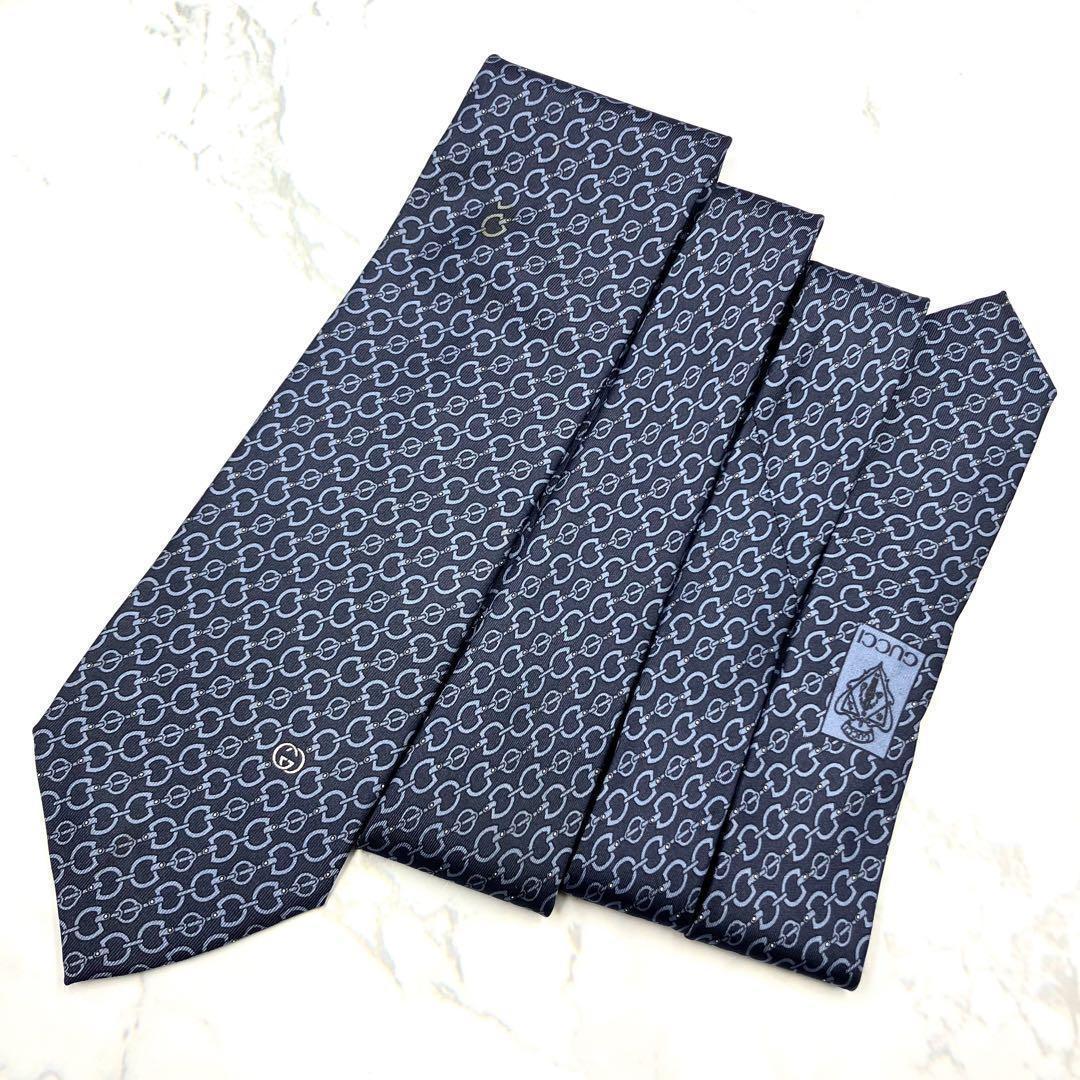 ◆美品◆GUCCI グッチ ネクタイ 青色 幾何学模様 カジュアル