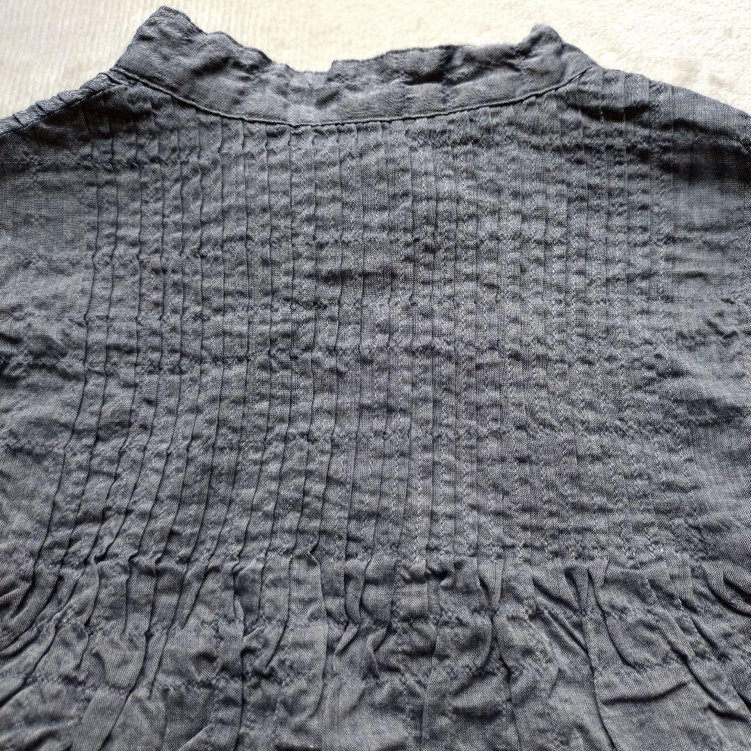 タグ付未使用 マドモアゼルノンノン バンドカラー シャツ ピンタック ワッシャー