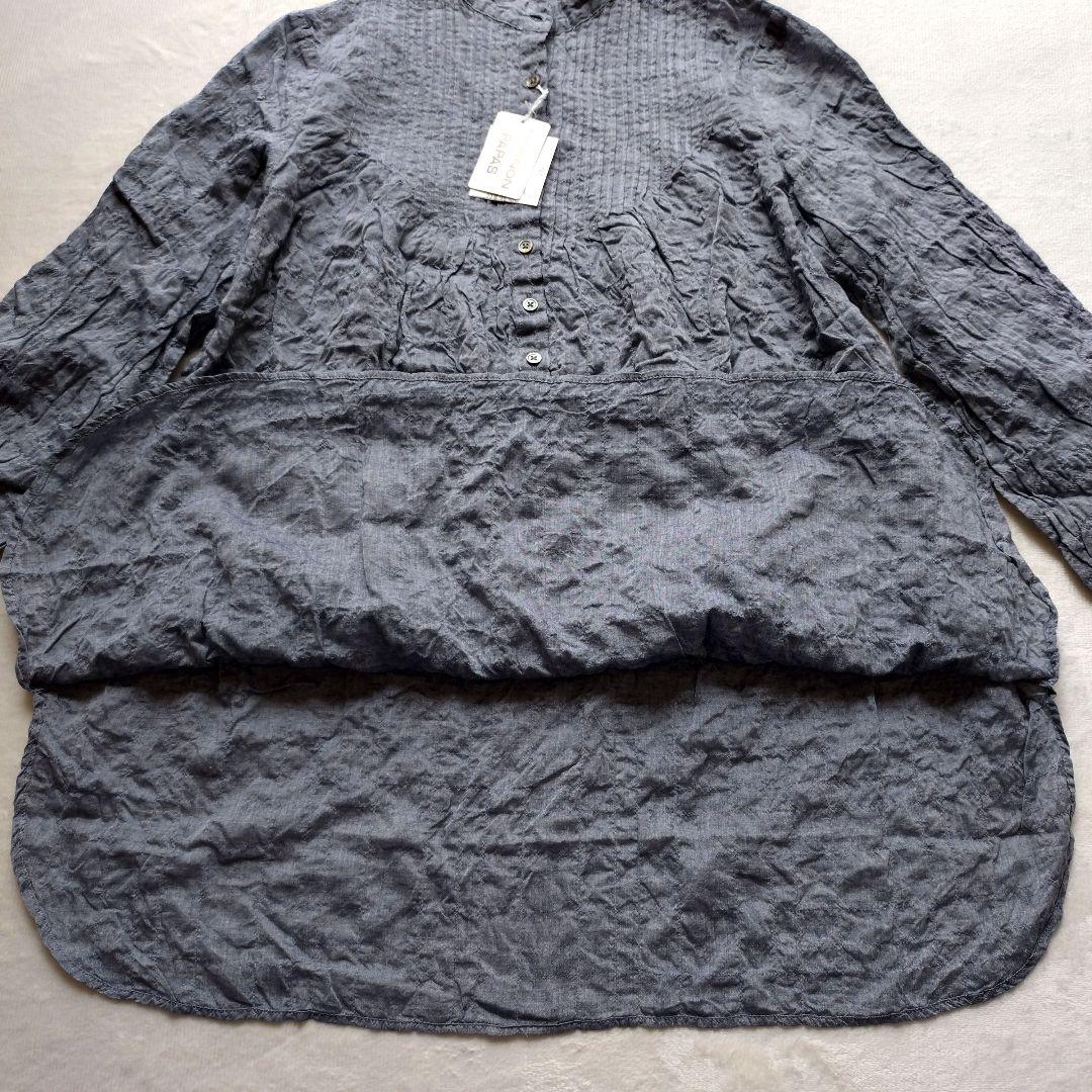 タグ付未使用 マドモアゼルノンノン バンドカラー シャツ ピンタック ワッシャー