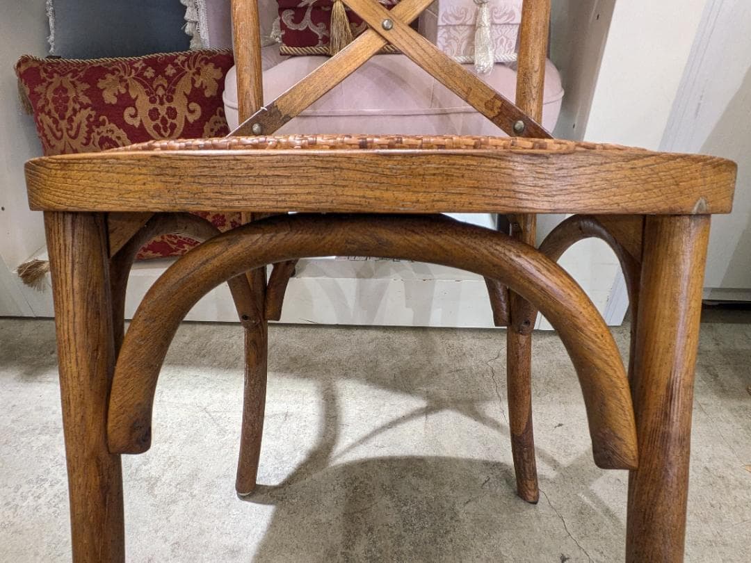 i☆ クロスバック チェア 曲木 北欧レトロ 椅子 家具 木製 ラタン 籐