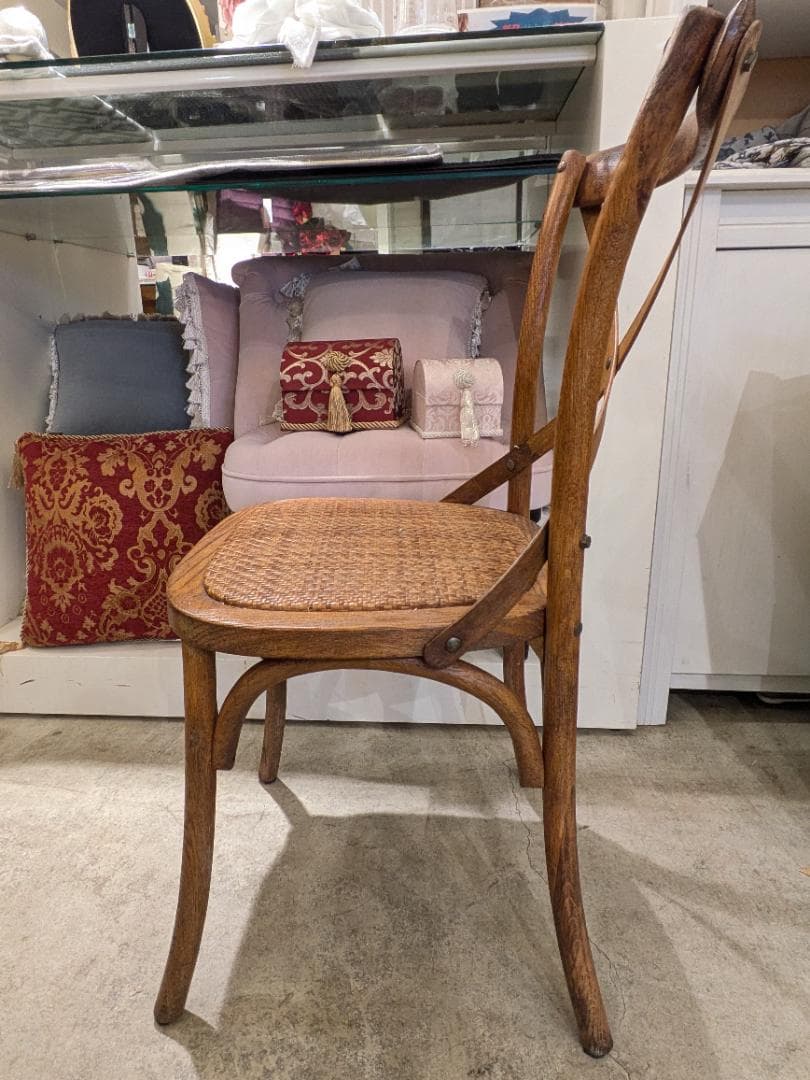i☆ クロスバック チェア 曲木 北欧レトロ 椅子 家具 木製 ラタン 籐