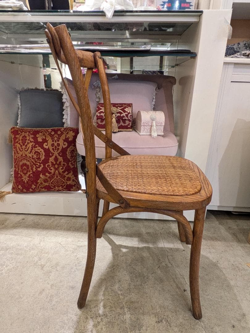 i☆ クロスバック チェア 曲木 北欧レトロ 椅子 家具 木製 ラタン 籐