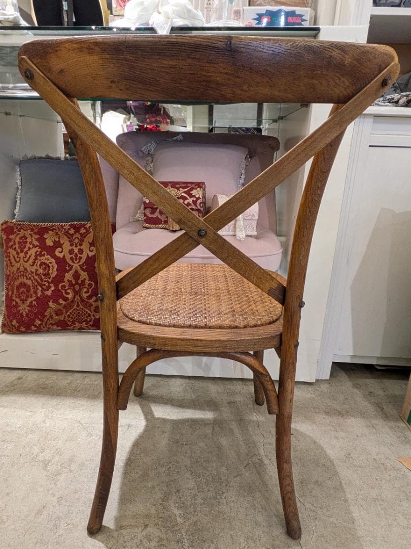 i☆ クロスバック チェア 曲木 北欧レトロ 椅子 家具 木製 ラタン 籐