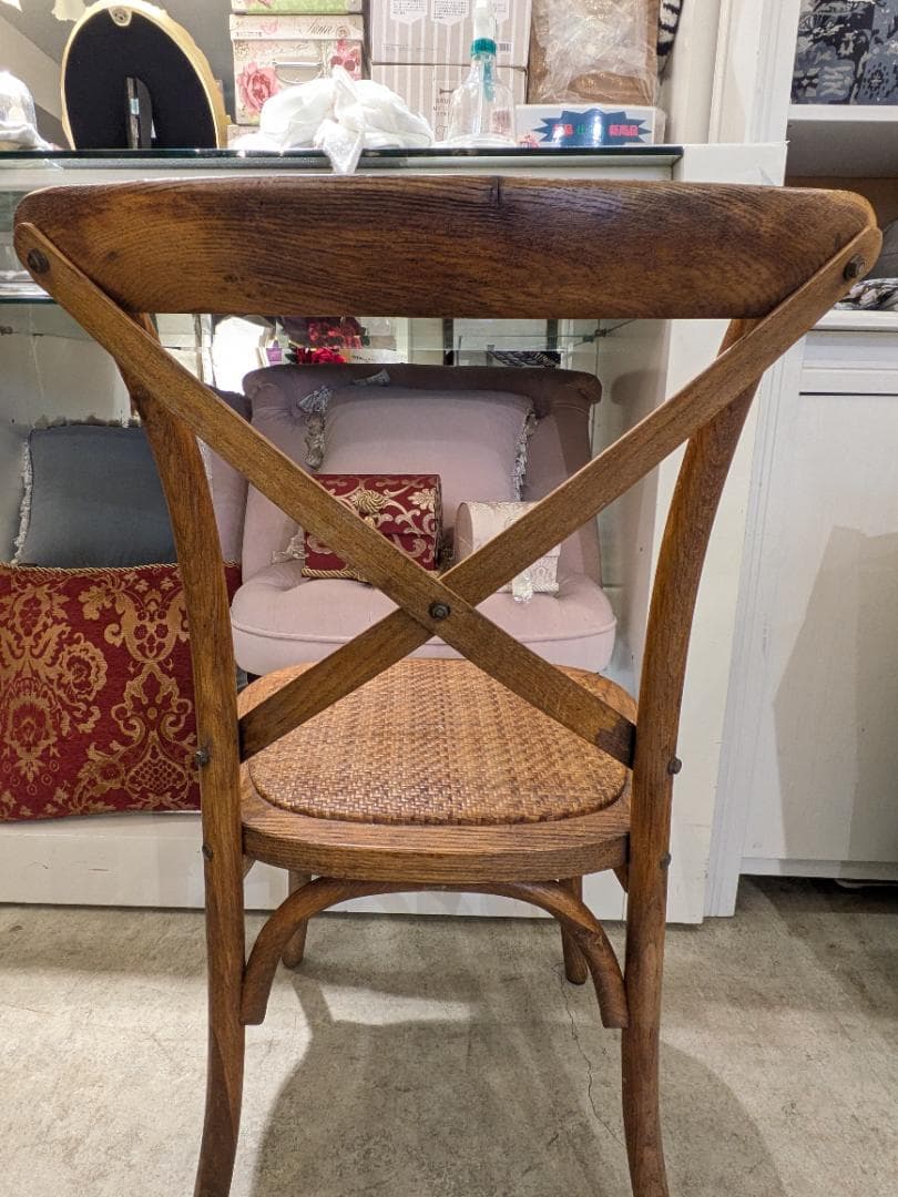 i☆ クロスバック チェア 曲木 北欧レトロ 椅子 家具 木製 ラタン 籐
