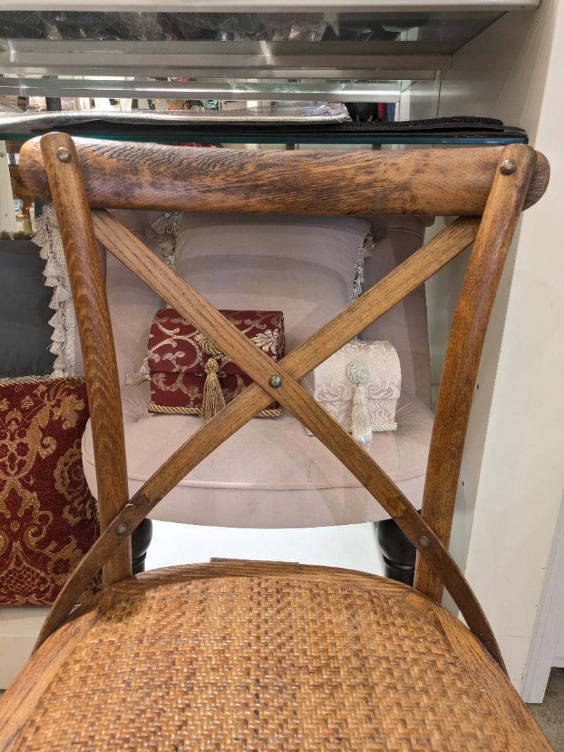 i☆ クロスバック チェア 曲木 北欧レトロ 椅子 家具 木製 ラタン 籐