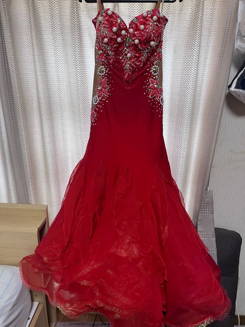 赤いスタンダードドレス/社交ダンスドレス/モダンドレス