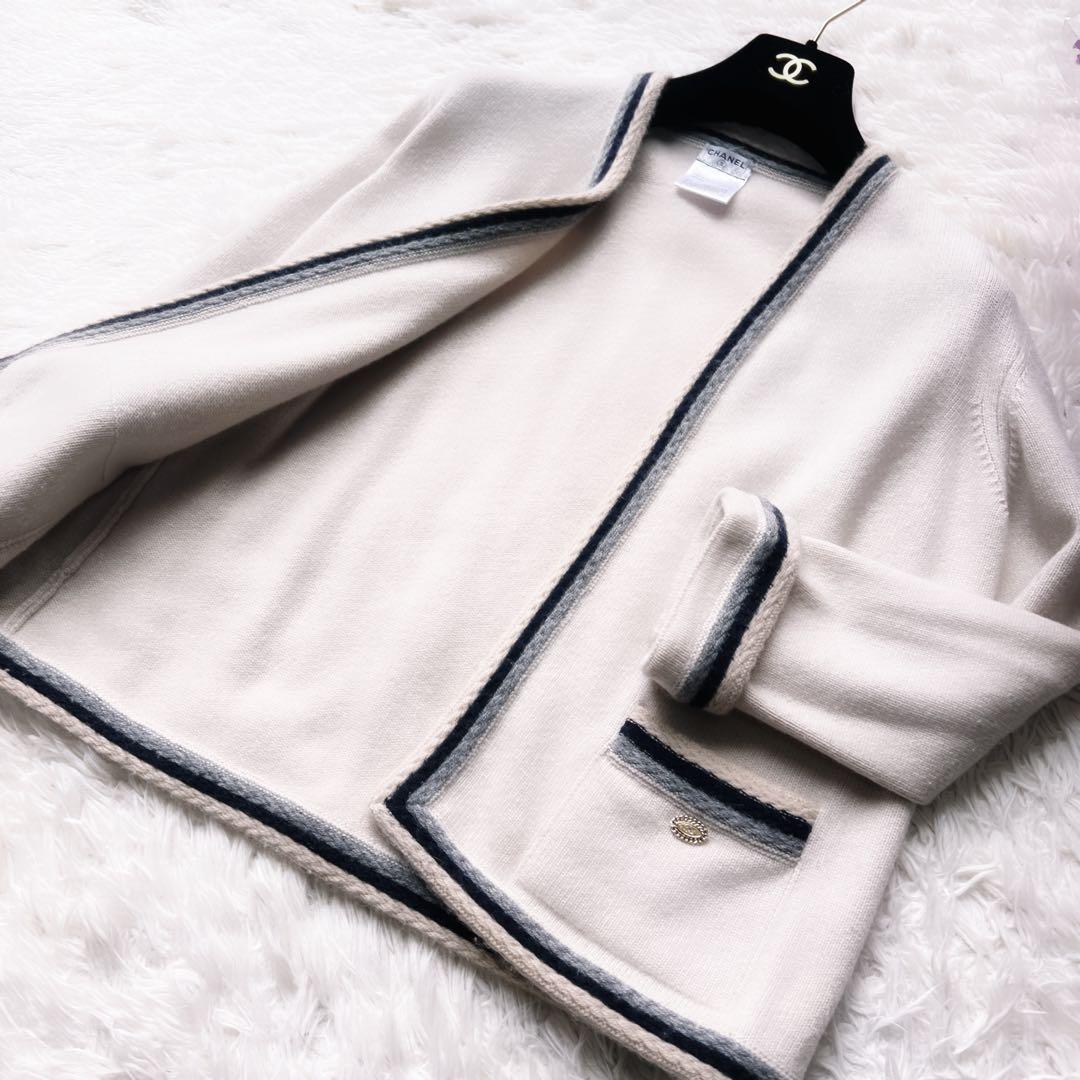 美品 CHANELシャネル カシミヤ 編み込み 刺繍 カーディガン ジャケット