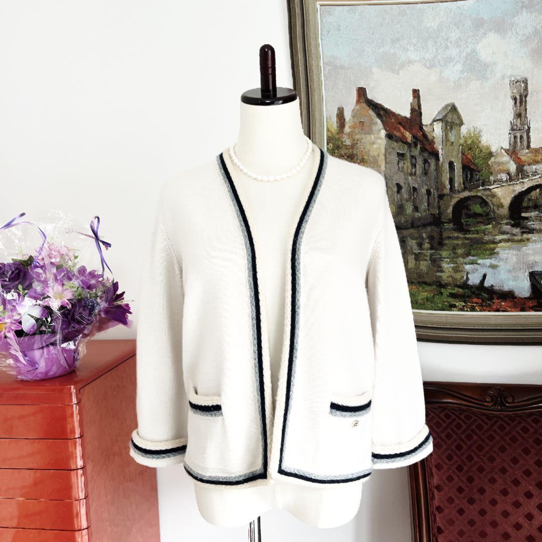 美品 CHANELシャネル カシミヤ 編み込み 刺繍 カーディガン ジャケット