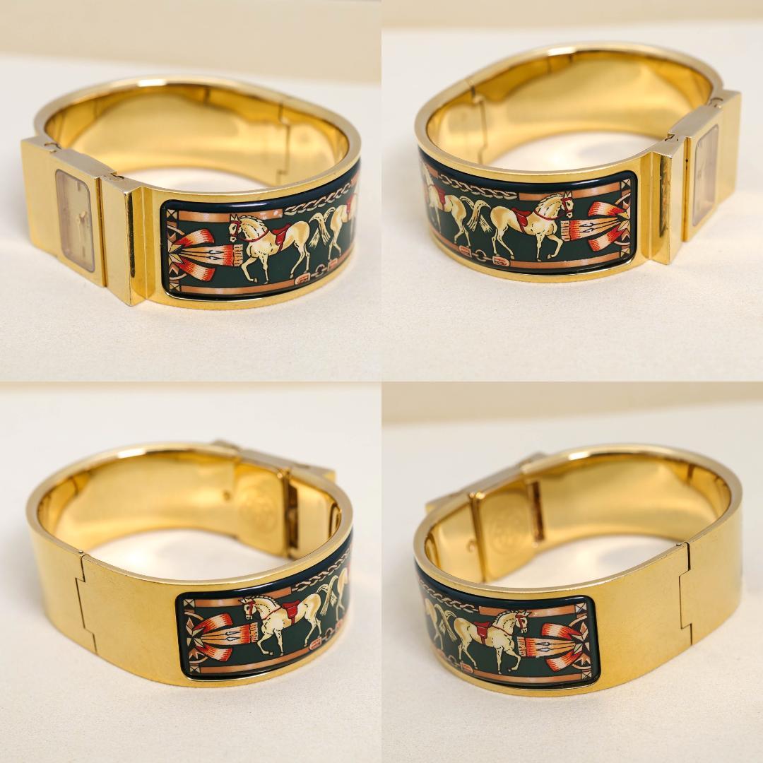 稼働 Hermes ロケ 腕時計 バングル 七宝焼 新品電池 2735