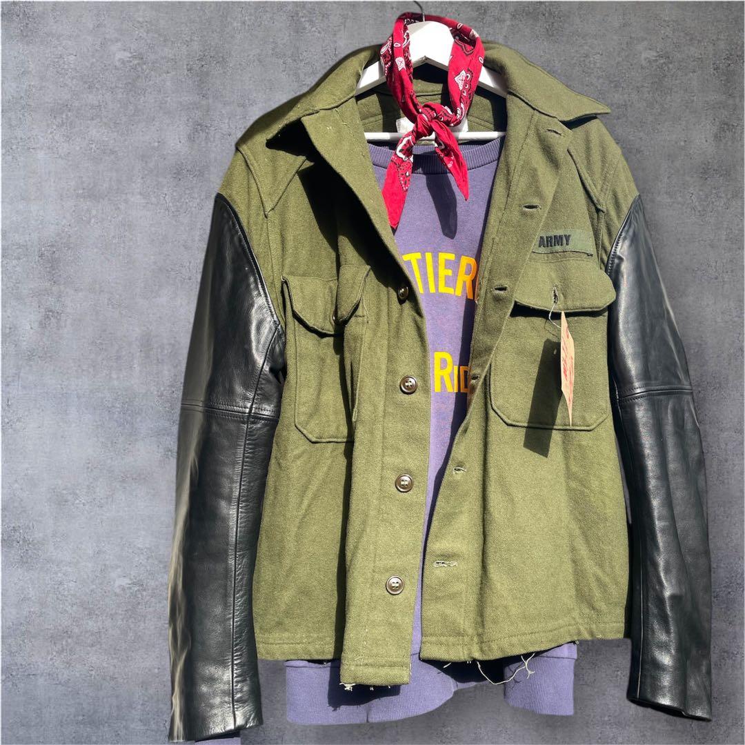 一点物#GILET USARMYリメイク 再構築 シャツレザーまじでかっこいい！