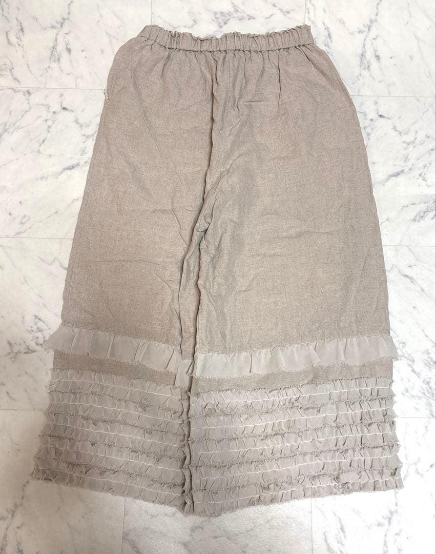 TSUHARU by Samansa Mos2 リネン裾シフォンフリルパンツ