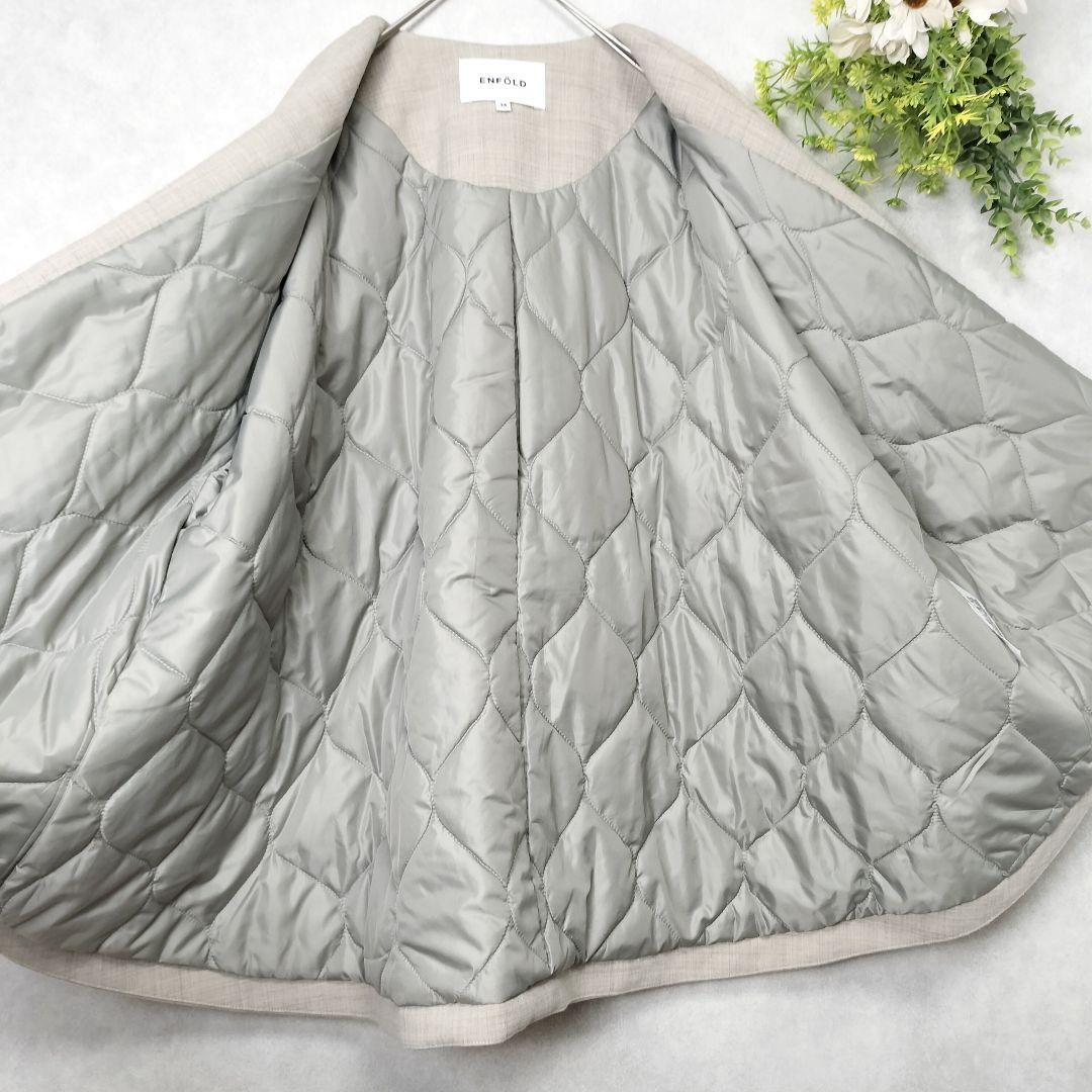 エンフォルド ケープコート ノーカラー 中綿キルティング ポンチョ ジャケット