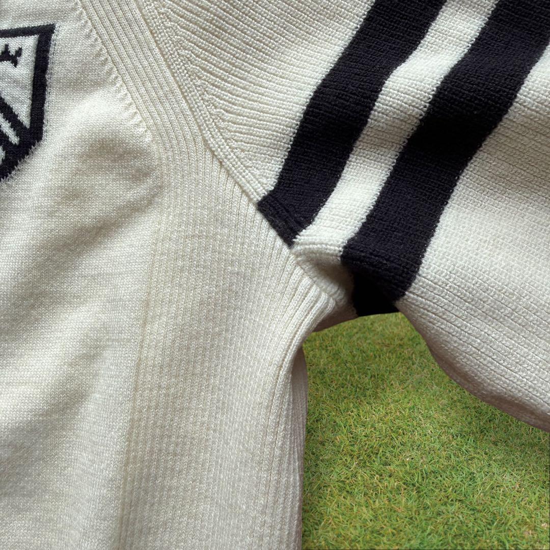 防寒　蓄熱　裏地付き　パーリーゲイツ　ニット　L〜XL相当 オフホワイト　紺　5