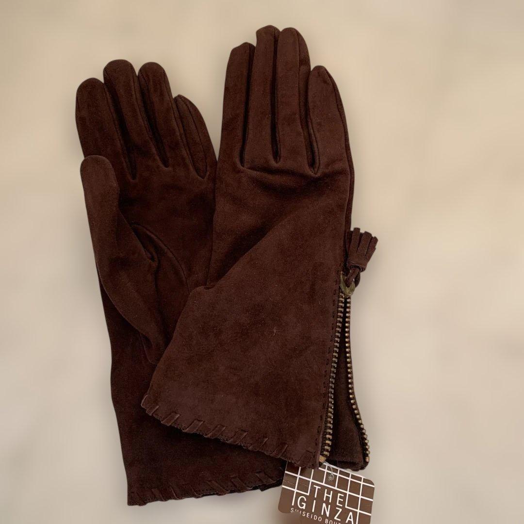 新品　レザー手袋　agnelle fabre gloves ginza 茶　BR