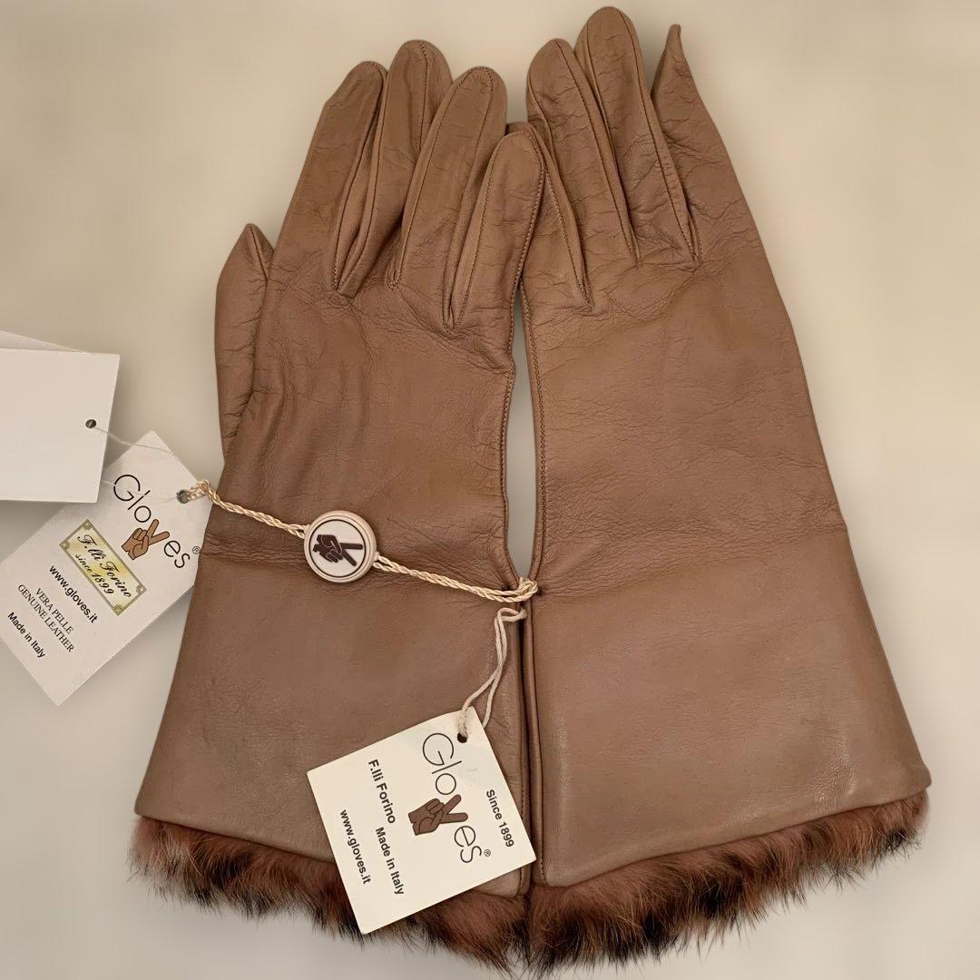 新品　レザー手袋　agnelle fabre gloves ginza 茶　BR