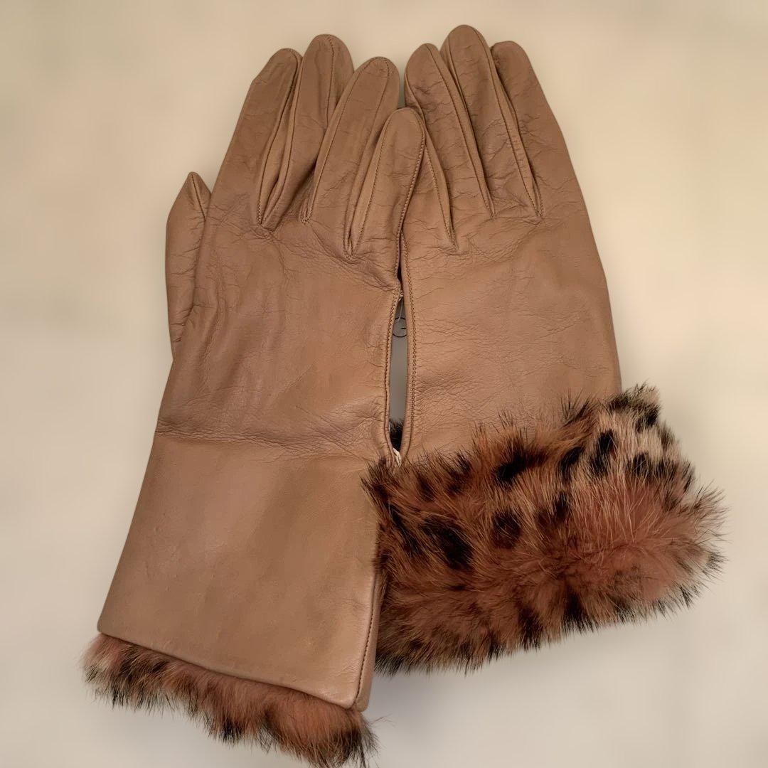 新品　レザー手袋　agnelle fabre gloves ginza 茶　BR