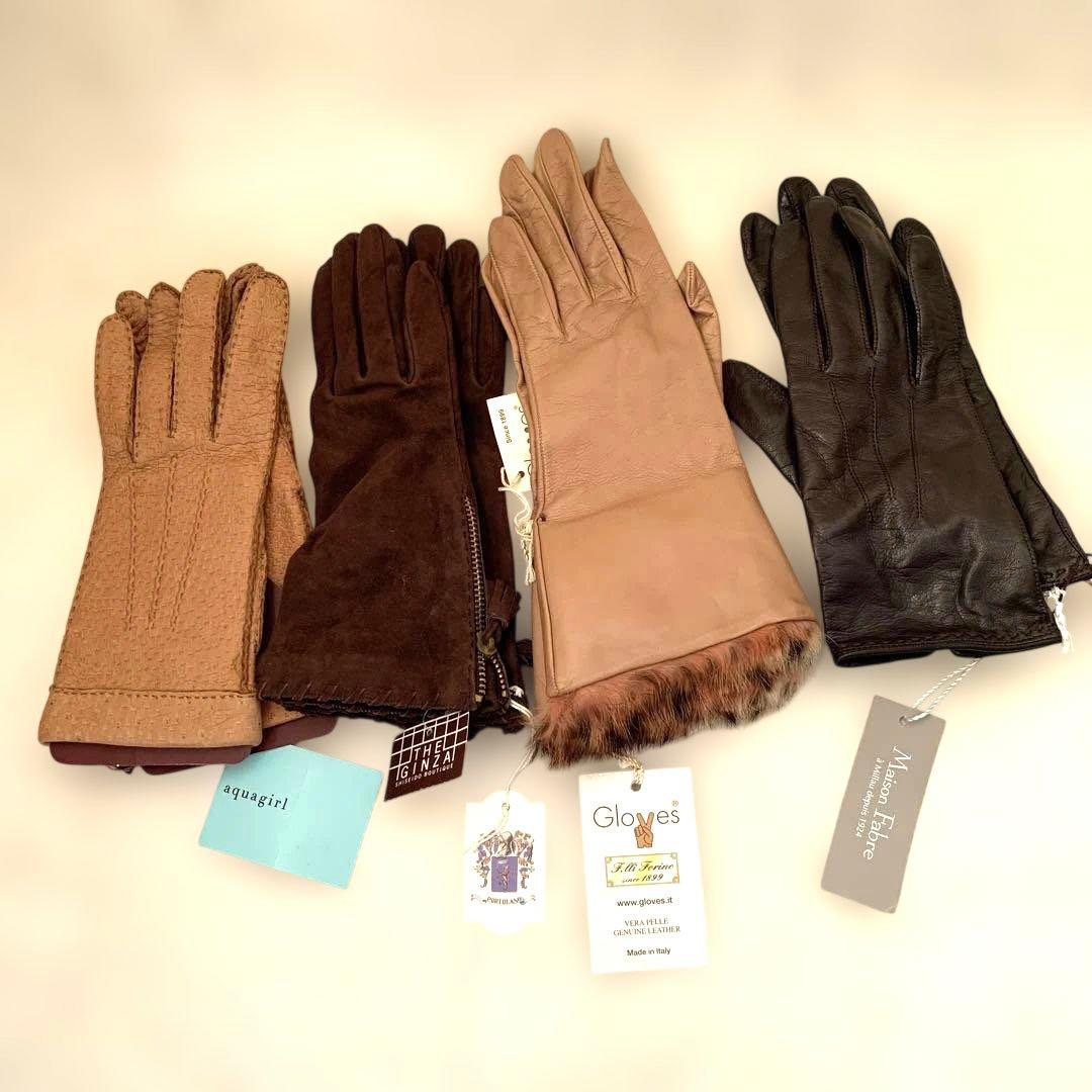 新品　レザー手袋　agnelle fabre gloves ginza 茶　BR