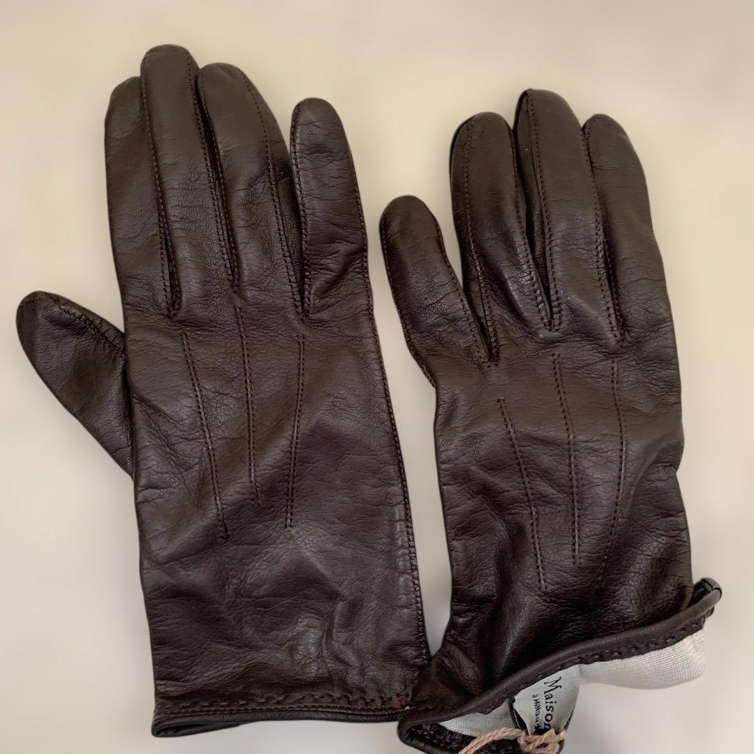 新品　レザー手袋　agnelle fabre gloves ginza 茶　BR