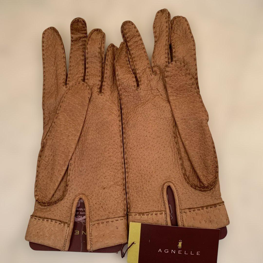 新品　レザー手袋　agnelle fabre gloves ginza 茶　BR