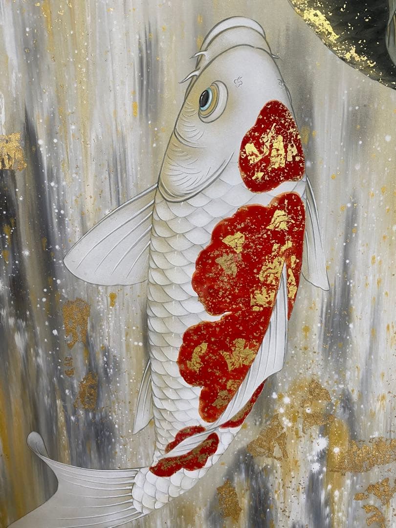 掛け軸 加藤清人作 夫婦鯉の滝登り図 共箱 美術年鑑掲載 縁起物 開運