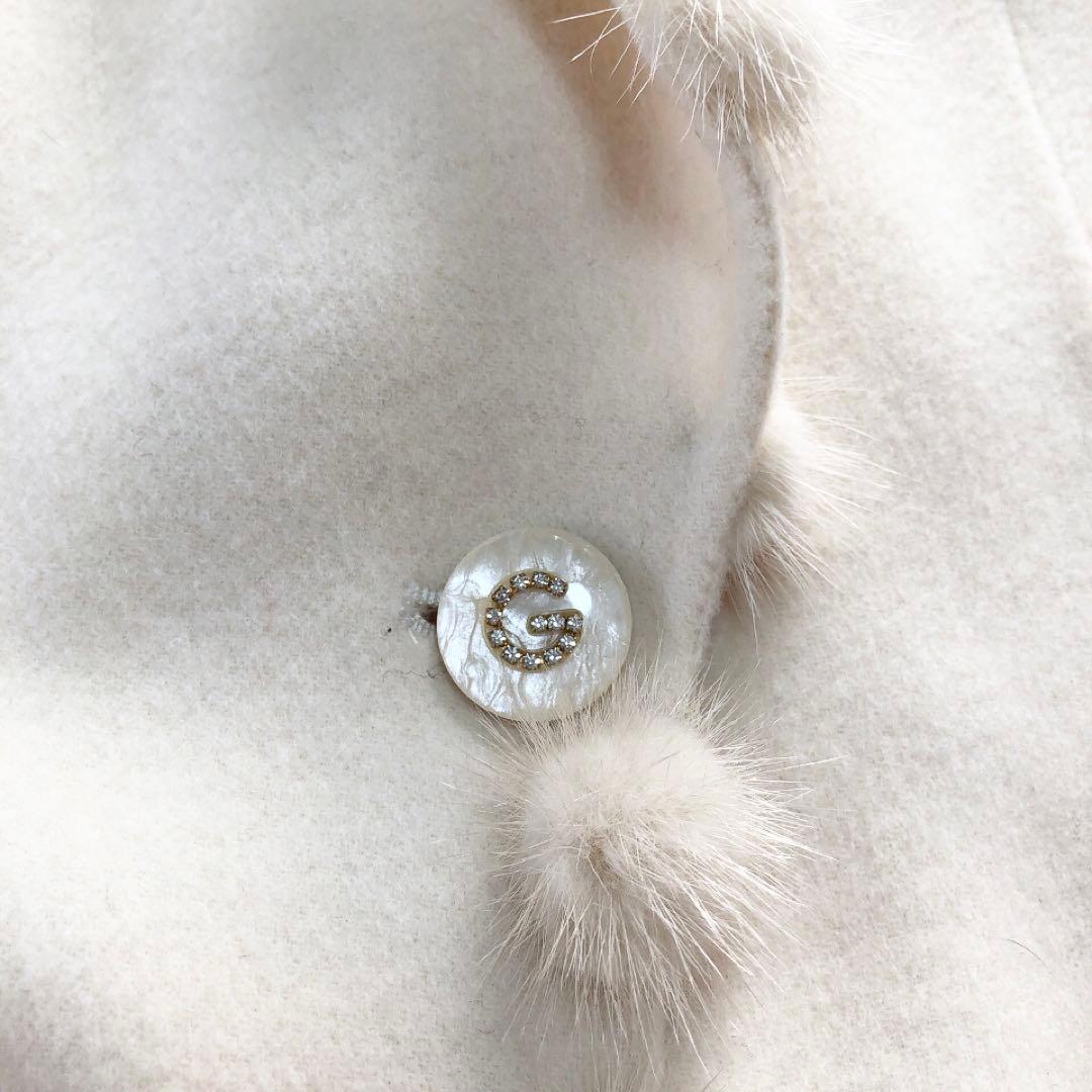 伊太利屋*イタリヤ　カシミヤ混コート ジャケット　ポンポン　ショート　ホワイト