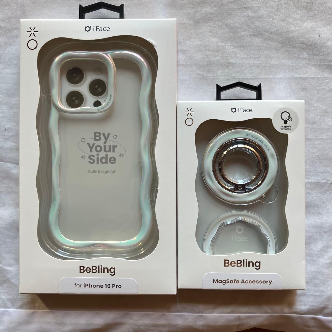 ホワイトオーロラiPhone16pro・リングセットiface BeBling