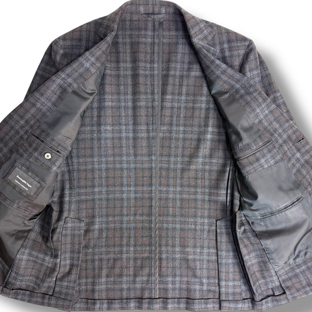 J7019 超美品 エルメネジルドゼニア チェック柄フランネルジャケット 48