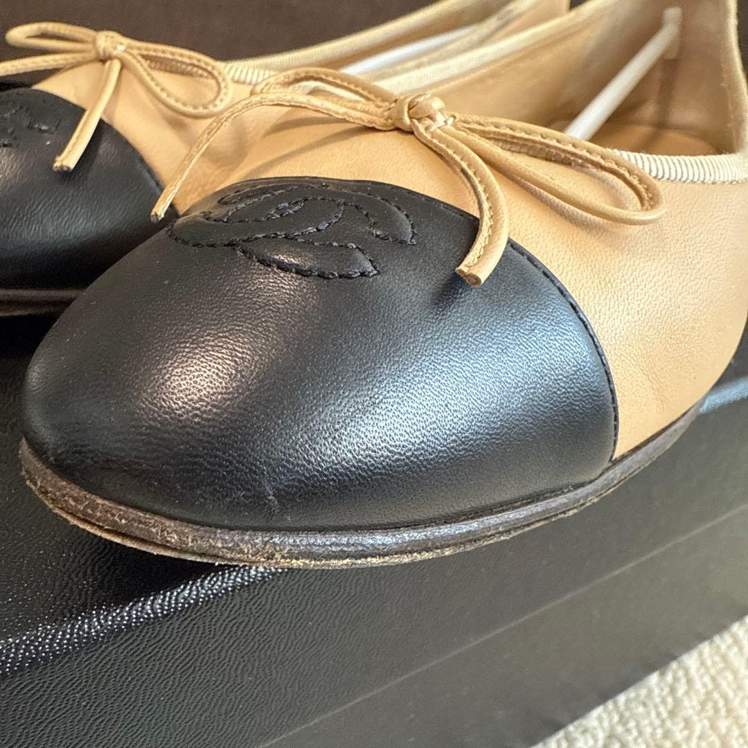 CHANEL バレエフラットシューズ ベージュ/ブラック　39.5