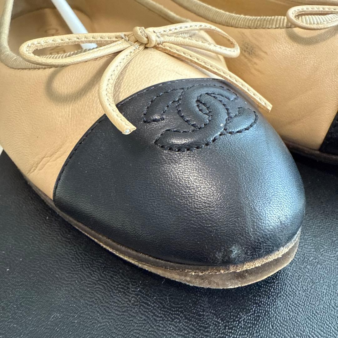 CHANEL バレエフラットシューズ ベージュ/ブラック　39.5