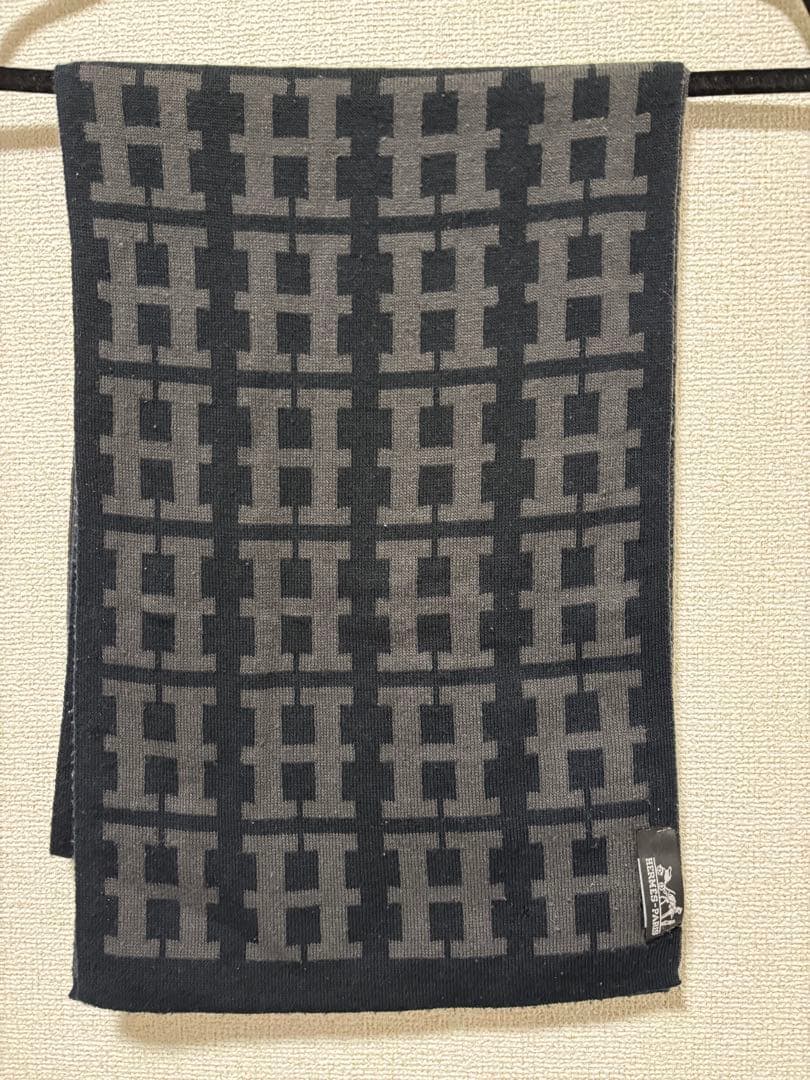 【最後の値段】　HERMES Hロゴ　マフラー グレー/ブラック