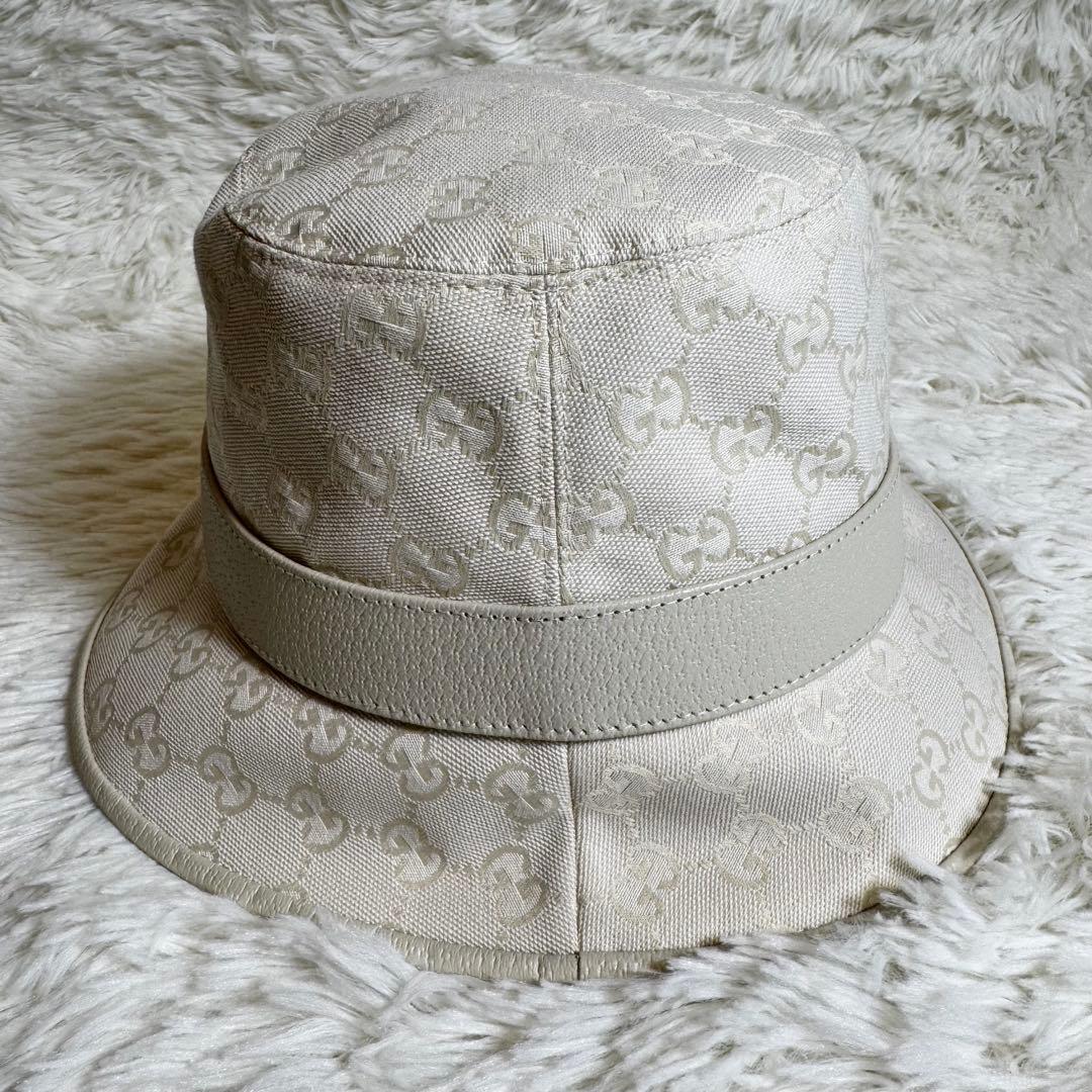 未使用級☆GUCCI バケットハット GGキャンバス Mサイズ アイボリー