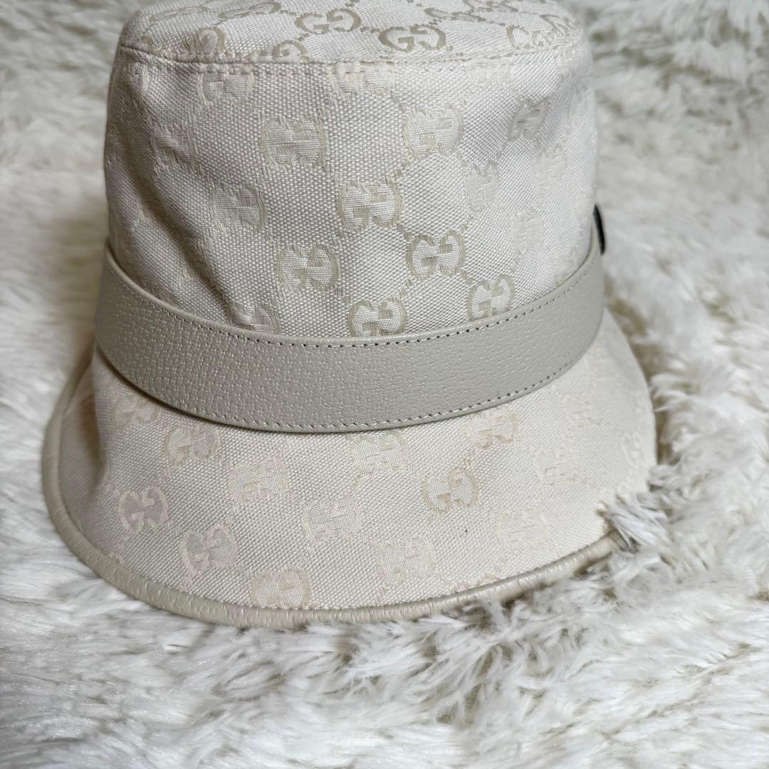 未使用級☆GUCCI バケットハット GGキャンバス Mサイズ アイボリー