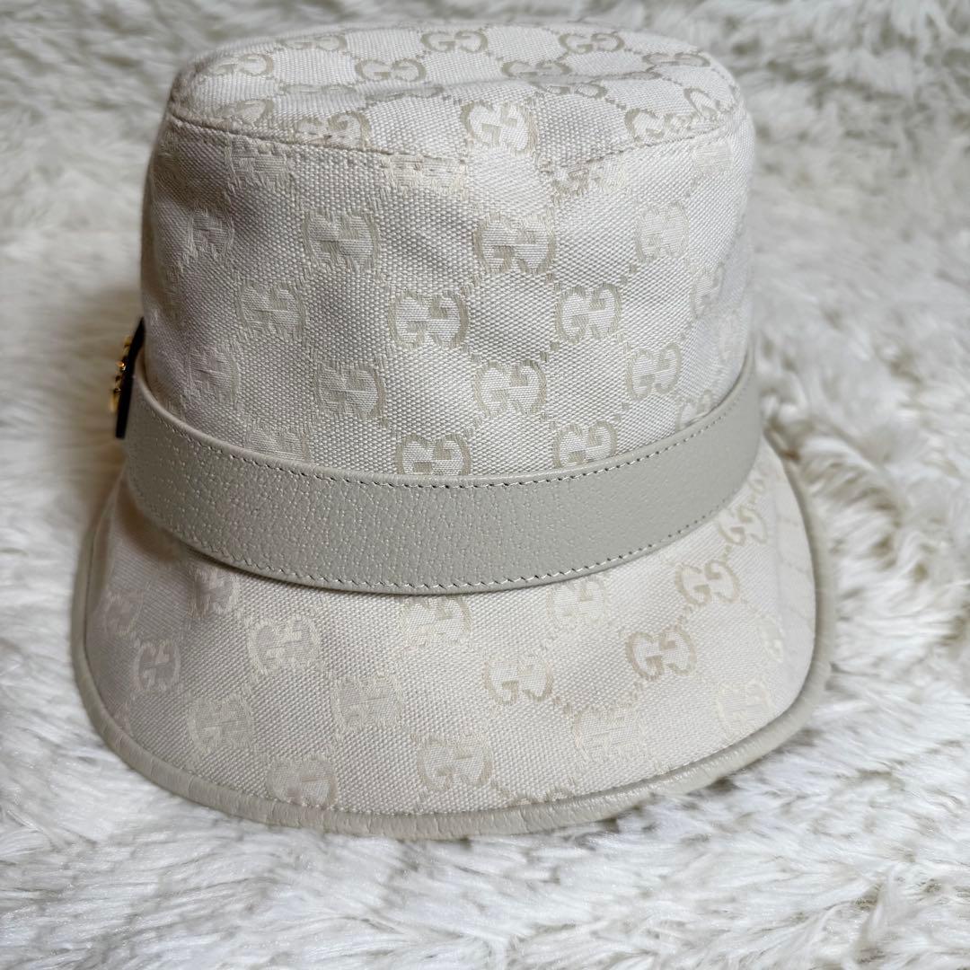 未使用級☆GUCCI バケットハット GGキャンバス Mサイズ アイボリー