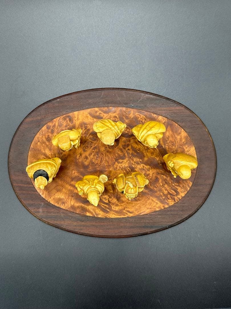 七福神 天然牙彫　在銘 古美術 骨董 アンティーク 根付 緻密彫刻